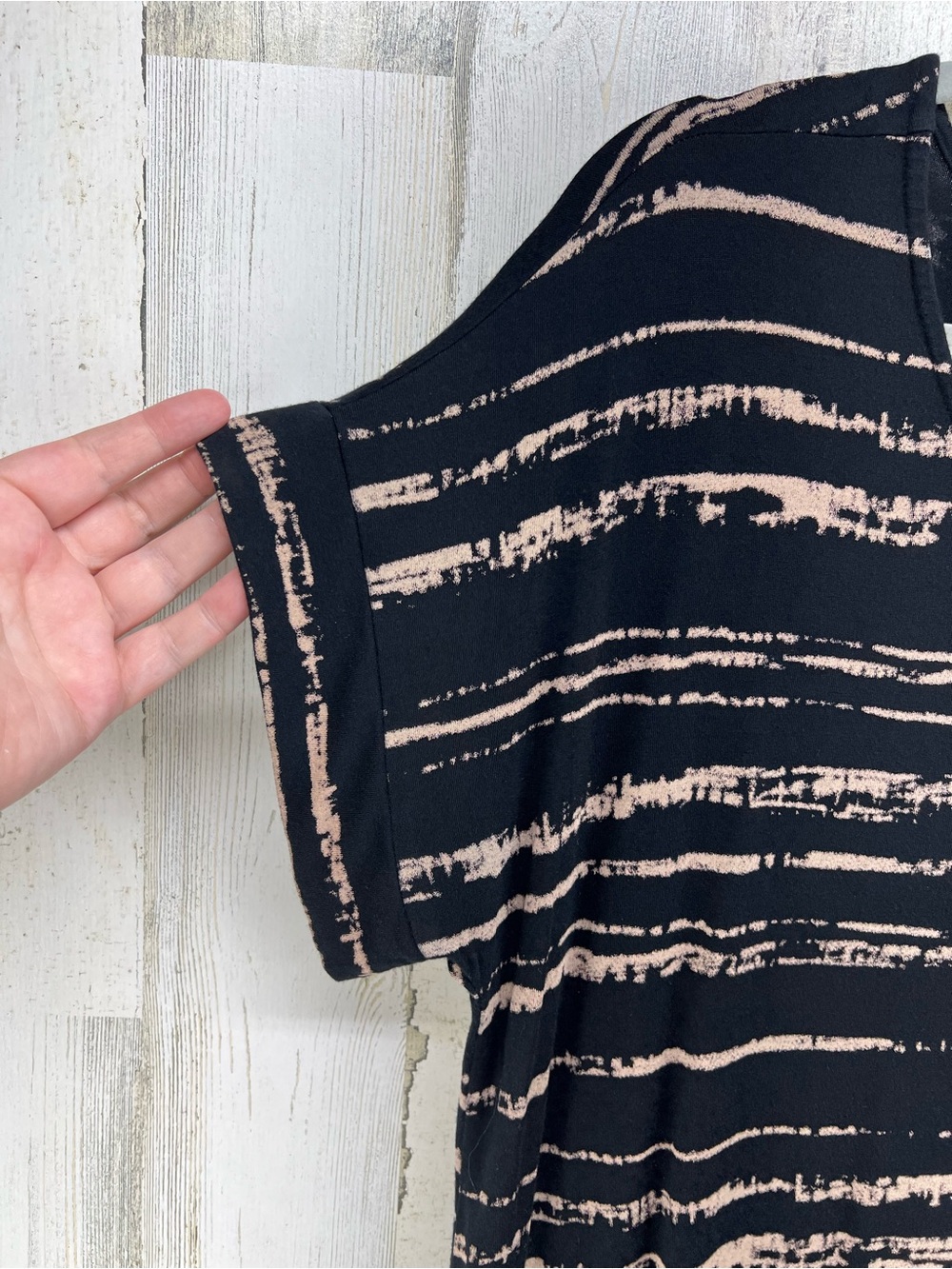 Habitat Black Striped Tunic Top Short Sleeves Womens Large - Picture 4 of 7